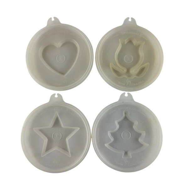 Vtg Tupperware Jello Mold Set Jel-N-Serve Mold 1 Green & 1 White w/ Design Seals - Picture 5 of 5